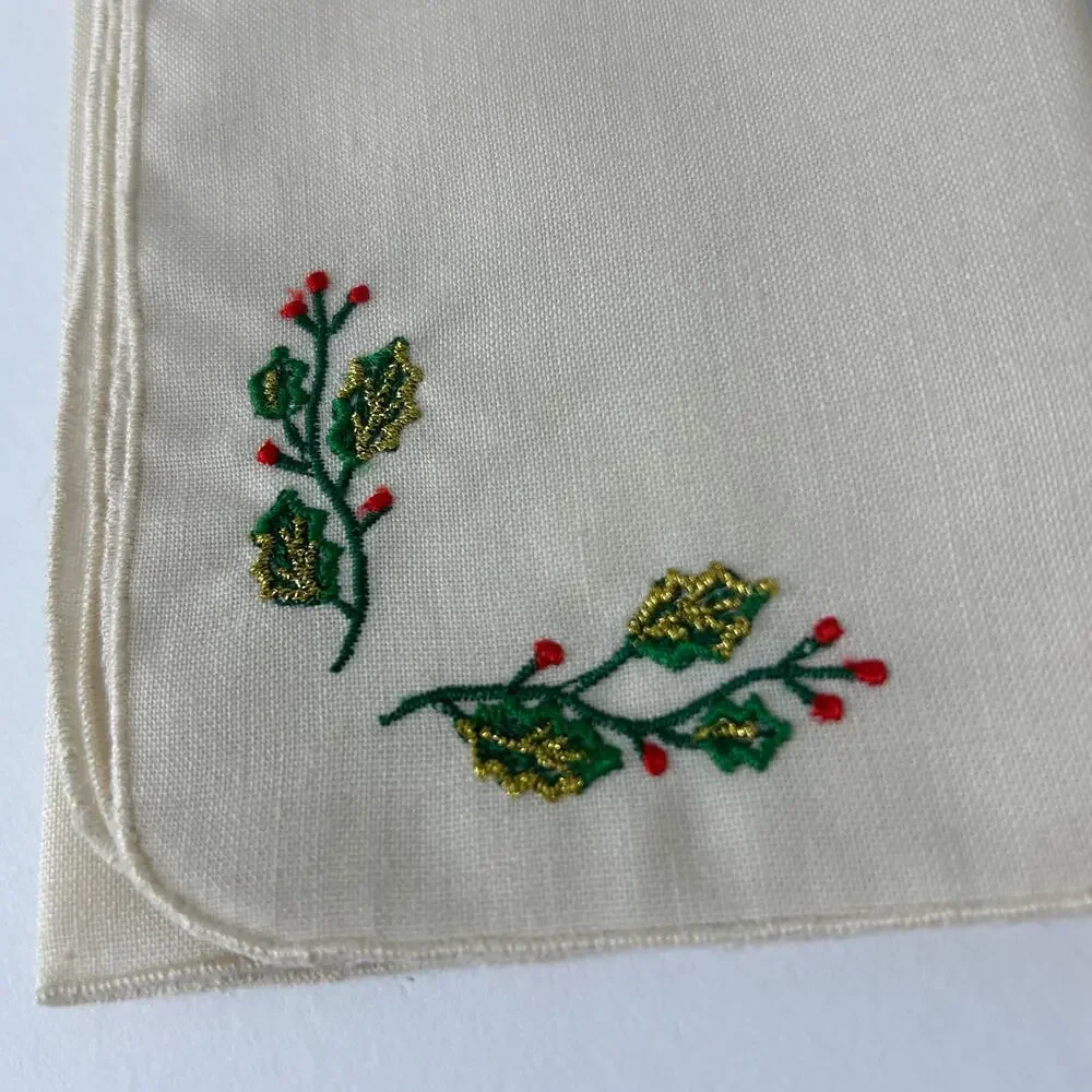 Vintage NWT Christmas Napkins Set of 6 + Bread Basket Liner Embroidered Holiday